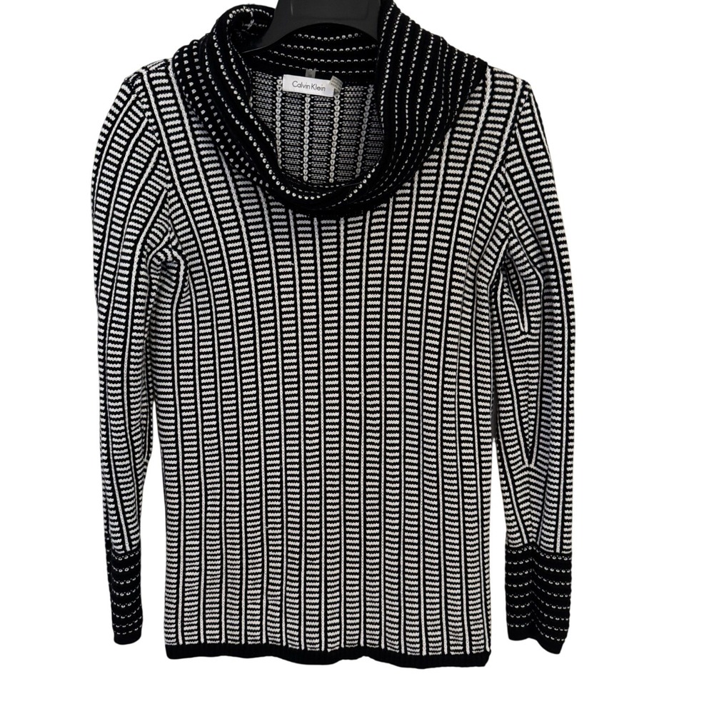 Calvin Klein Black & White Cowl Neck Cotton Knit Sweater‎ Women's XS